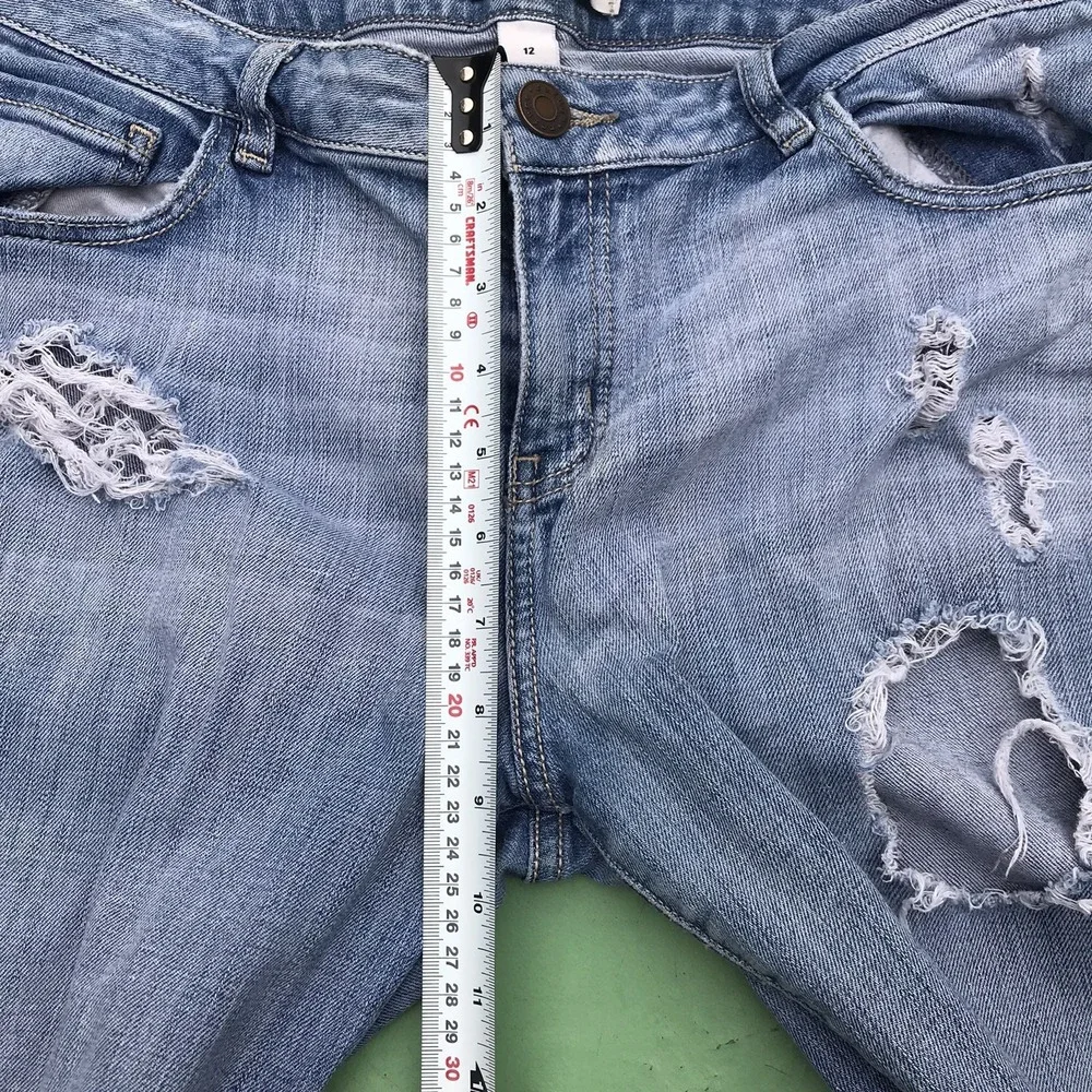 Refuge Women Mid Rise Distressed Skinny Blue Jeans Medium Wash 12 Stretch Casual